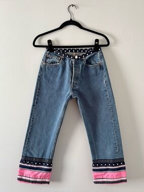 Levi’s x Molly B. Reworked Custom Jeans Swarovski Crystal Buttons Polka Dot